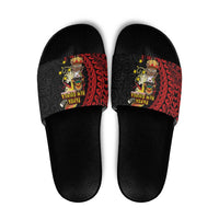 Papua New Guinea Christmas Slide Sandals Funny Melanesian Santa with Bird-of-paradise Tribal Style - Polynesian Pride