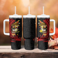 Papua New Guinea Christmas Tumbler With Handle Funny Melanesian Santa with Bird-of-paradise Tribal Style - Polynesian Pride