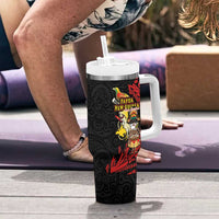 Papua New Guinea Christmas Tumbler With Handle Funny Melanesian Santa with Bird-of-paradise Tribal Style - Polynesian Pride