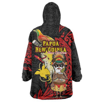 Papua New Guinea Christmas Wearable Blanket Hoodie Funny Melanesian Santa with Bird-of-paradise Tribal Style - Polynesian Pride