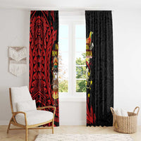 Papua New Guinea Christmas Window Curtain Funny Melanesian Santa with Bird-of-paradise Tribal Style - Polynesian Pride