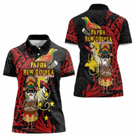 Papua New Guinea Christmas Women Polo Shirt Funny Melanesian Santa with Bird-of-paradise Tribal Style - Polynesian Pride