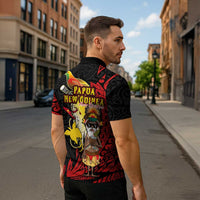 Papua New Guinea Christmas Zipper Polo Shirt Funny Melanesian Santa with Bird-of-paradise Tribal Style - Polynesian Pride