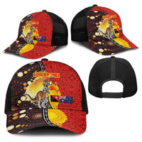 Australia and Papua New Guinea Together Baseball Net Cap Bird-of-paradise and Kangaroo with Oro Tapa and Aboriginal Art Motifs - Polynesian Pride