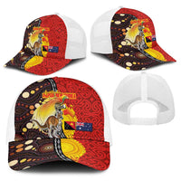 Australia and Papua New Guinea Together Baseball Net Cap Bird-of-paradise and Kangaroo with Oro Tapa and Aboriginal Art Motifs - Polynesian Pride
