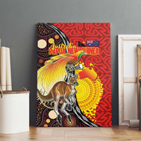 Australia and Papua New Guinea Together Canvas Wall Art Bird-of-paradise and Kangaroo with Oro Tapa and Aboriginal Art Motifs - Polynesian Pride