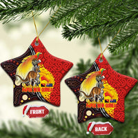 Australia and Papua New Guinea Together Ceramic Ornament Bird-of-paradise and Kangaroo with Oro Tapa and Aboriginal Art Motifs - Polynesian Pride