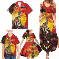 Australia and Papua New Guinea Together Family Matching Summer Maxi Dress and Hawaiian Shirt Bird-of-paradise and Kangaroo with Oro Tapa and Aboriginal Art Motifs - Polynesian Pride