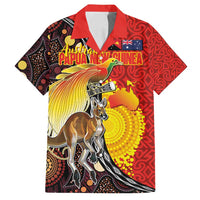 Australia and Papua New Guinea Together Family Matching Tank Maxi Dress and Hawaiian Shirt Bird-of-paradise and Kangaroo with Oro Tapa and Aboriginal Art Motifs - Polynesian Pride