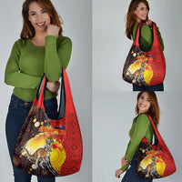 Australia and Papua New Guinea Together Grocery Bag Bird-of-paradise and Kangaroo with Oro Tapa and Aboriginal Art Motifs - Polynesian Pride