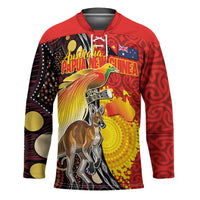 Australia and Papua New Guinea Together Hockey Jersey Bird-of-paradise and Kangaroo with Oro Tapa and Aboriginal Art Motifs - Polynesian Pride