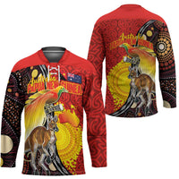 Australia and Papua New Guinea Together Hockey Jersey Bird-of-paradise and Kangaroo with Oro Tapa and Aboriginal Art Motifs - Polynesian Pride