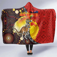Australia and Papua New Guinea Together Hooded Blanket Bird-of-paradise and Kangaroo with Oro Tapa and Aboriginal Art Motifs - Polynesian Pride