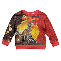 Australia and Papua New Guinea Together Kid Ugly Christmas Sweater Bird-of-paradise and Kangaroo with Oro Tapa and Aboriginal Art Motifs - Polynesian Pride