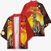 Australia and Papua New Guinea Together Kimono Bird-of-paradise and Kangaroo with Oro Tapa and Aboriginal Art Motifs - Polynesian Pride