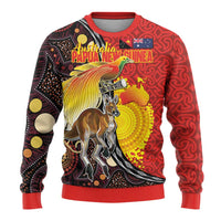 Australia and Papua New Guinea Together Ugly Christmas Sweater Bird-of-paradise and Kangaroo with Oro Tapa and Aboriginal Art Motifs - Polynesian Pride