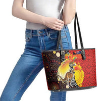 Australia and Papua New Guinea Together Leather Tote Bag Bird-of-paradise and Kangaroo with Oro Tapa and Aboriginal Art Motifs - Polynesian Pride