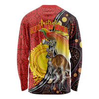 Australia and Papua New Guinea Together Long Sleeve Shirt Bird-of-paradise and Kangaroo with Oro Tapa and Aboriginal Art Motifs - Polynesian Pride