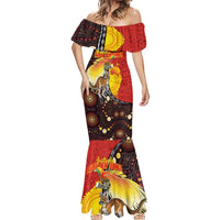 Australia and Papua New Guinea Together Mermaid Dress Bird-of-paradise and Kangaroo with Oro Tapa and Aboriginal Art Motifs - Polynesian Pride