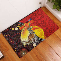 Australia and Papua New Guinea Together Rubber Doormat Bird-of-paradise and Kangaroo with Oro Tapa and Aboriginal Art Motifs - Polynesian Pride