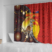 Australia and Papua New Guinea Together Shower Curtain Bird-of-paradise and Kangaroo with Oro Tapa and Aboriginal Art Motifs - Polynesian Pride