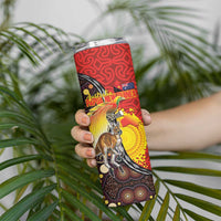 Australia and Papua New Guinea Together Skinny Tumbler Bird-of-paradise and Kangaroo with Oro Tapa and Aboriginal Art Motifs - Polynesian Pride