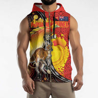 Australia and Papua New Guinea Together Sleeveless Zip Hoodie Bird-of-paradise and Kangaroo with Oro Tapa and Aboriginal Art Motifs - Polynesian Pride