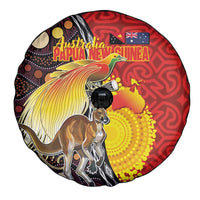Australia and Papua New Guinea Together Spare Tire Cover Bird-of-paradise and Kangaroo with Oro Tapa and Aboriginal Art Motifs - Polynesian Pride