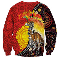 Australia and Papua New Guinea Together Sweatshirt Bird-of-paradise and Kangaroo with Oro Tapa and Aboriginal Art Motifs - Polynesian Pride