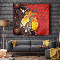 Australia and Papua New Guinea Together Tapestry Bird-of-paradise and Kangaroo with Oro Tapa and Aboriginal Art Motifs - Polynesian Pride