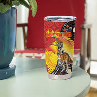 Australia and Papua New Guinea Together Tumbler Cup Bird-of-paradise and Kangaroo with Oro Tapa and Aboriginal Art Motifs - Polynesian Pride