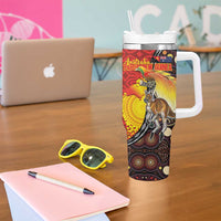 Australia and Papua New Guinea Together Tumbler With Handle Bird-of-paradise and Kangaroo with Oro Tapa and Aboriginal Art Motifs - Polynesian Pride