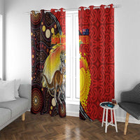 Australia and Papua New Guinea Together Window Curtain Bird-of-paradise and Kangaroo with Oro Tapa and Aboriginal Art Motifs - Polynesian Pride