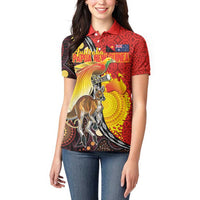 Australia and Papua New Guinea Together Women Polo Shirt Bird-of-paradise and Kangaroo with Oro Tapa and Aboriginal Art Motifs - Polynesian Pride