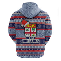 Fiji Christmas Hoodie Fijian Santa and Coat of Arms Mix Tapa Pattern Striped Style LT03 - Polynesian Pride
