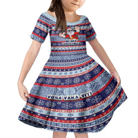 fiji-christmas-kid-short-sleeve-dress-fijian-santa-and-coat-of-arms-mix-tapa-pattern-striped-style