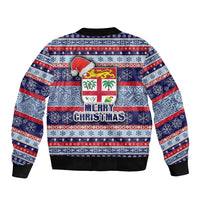 Fiji Christmas Sleeve Zip Bomber Jacket Fijian Santa and Coat of Arms Mix Tapa Pattern Striped Style LT03 - Polynesian Pride