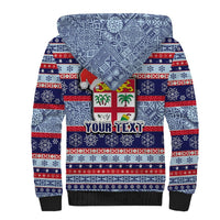 Custom Fiji Christmas Sherpa Hoodie Fijian Santa and Coat of Arms Mix Tapa Pattern Striped Style LT03 - Polynesian Pride