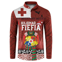Tongan Christmas Button Sweatshirt Kilisimasi Fiefia with Ngatu Art Tattoo LT03 Red - Polynesian Pride