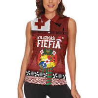 Tongan Christmas Women Sleeveless Polo Shirt Kilisimasi Fiefia with Ngatu Art Tattoo