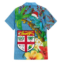 Fijians Iguana Tagimoucia Christmas Family Matching Off Shoulder Short Dress and Hawaiian Shirt Christmas Palm Tree and Hibiscus