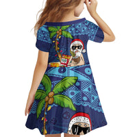 The Funny Santa Wears Sulu Christmas Kid Short Sleeve Dress Fijian Christmas Palm Tree With Masi Art Tattoo