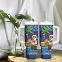 The Funny Santa Wears Sulu Christmas Tumbler With Handle Fijian Christmas Palm Tree With Masi Art Tattoo