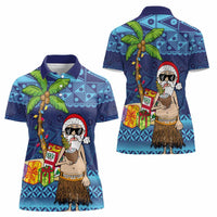 The Funny Santa Wears Sulu Christmas Women Polo Shirt Fijian Christmas Palm Tree With Masi Art Tattoo