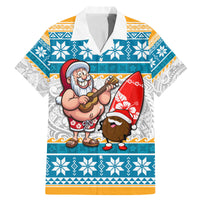 Custom Hawaii Mele Kalikimaka Family Matching Mermaid Dress and Hawaiian Shirt Funny Santa and Coconut Mix Kakau Pattern LT03 Dad's Shirt - Short Sleeve Blue - Polynesian Pride