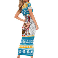 Custom Hawaii Mele Kalikimaka Short Sleeve Bodycon Dress Funny Santa and Coconut Mix Kakau Pattern LT03 - Polynesian Pride