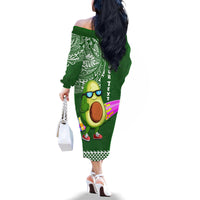 Aloha Avocado Funny Fruits Custom Family Matching Off Shoulder Long Sleeve Dress and Hawaiian Shirt Mix Hawaiian Kakau Tribal LT03 - Polynesian Pride
