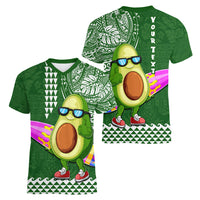 Aloha Avocado Funny Fruits Custom Women V Neck T Shirt Mix Hawaiian Kakau Tribal LT03 - Polynesian Pride