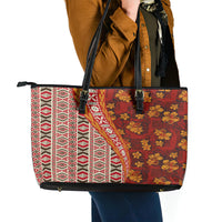 Hawaii Native Tapa Elements and Hibiscus Flowers Leather Tote Bag LT03 - Polynesian Pride