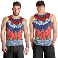 Samoan Tapa Men Tank Top Ula Fala and Teuila Flower LT03 - Polynesian Pride